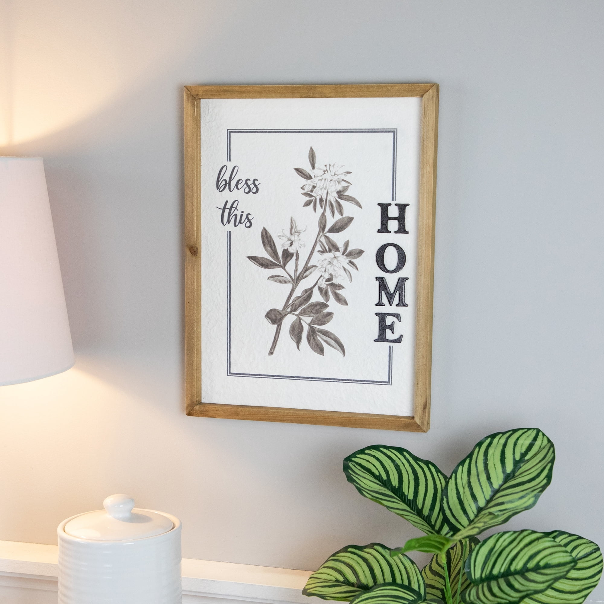 Bless This Home Floral Framed Wall Sign - 16"