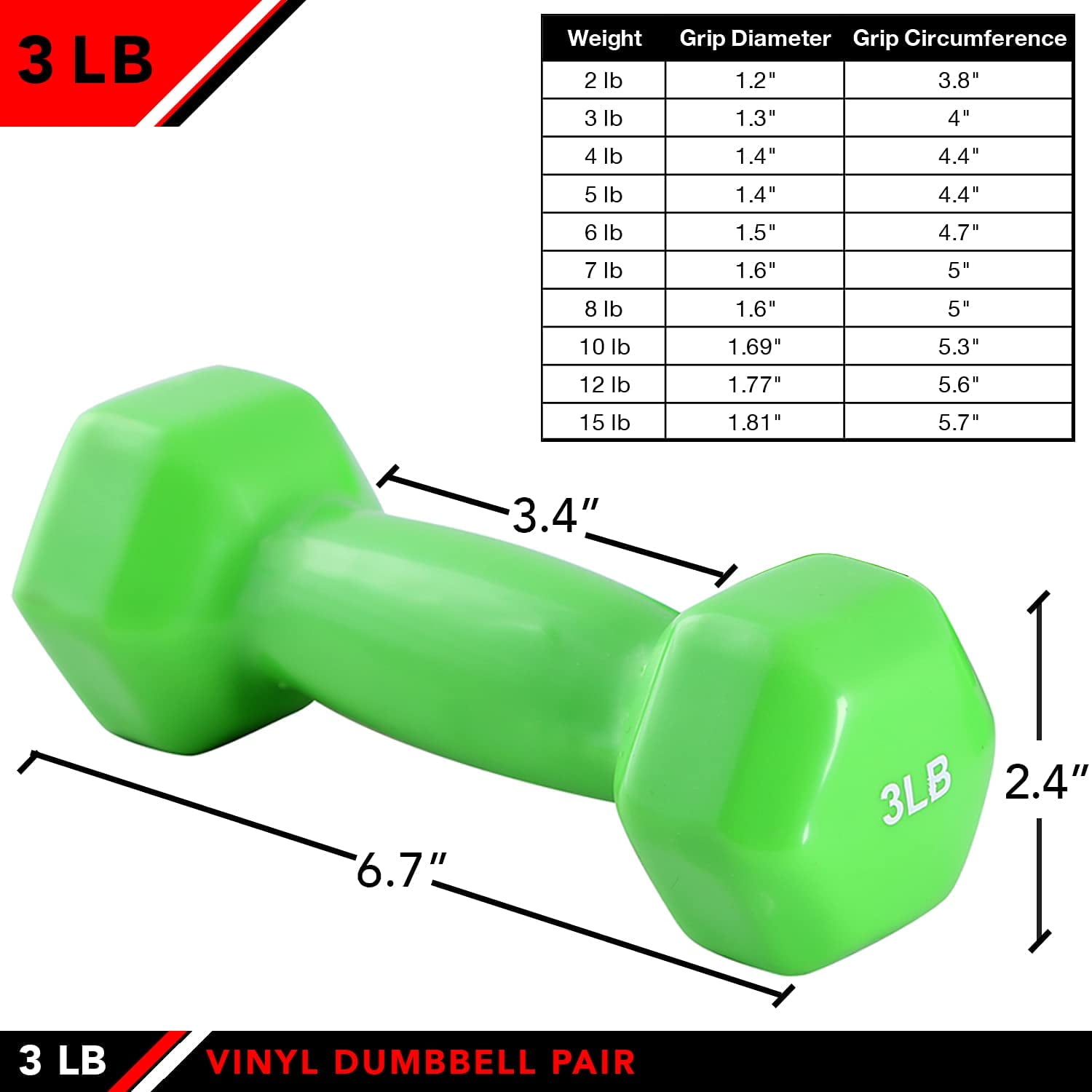 JFIT Vinyl Dumbbell (Set of 2), 3 LBS