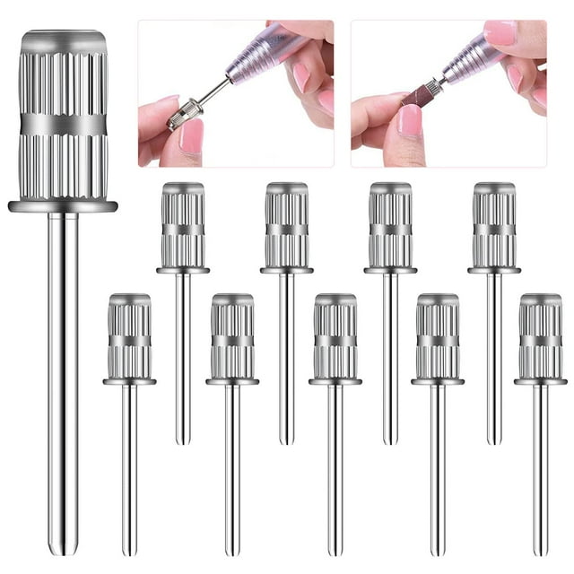 Rolybag 10 piezas cabezales de taladro de uñas brocas de uñas eje de banda de lijado 3/32 pulgadas brocas de uñas mandriles para lima eléctrica lijadoras de uñas manicura pedicura hogar salón y spa
