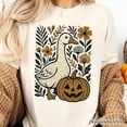 thumbnail image 2 of Boho Goose Halloween Pumpkin T-Shirt, Spooky Fall Floral Tee, 2 of 6
