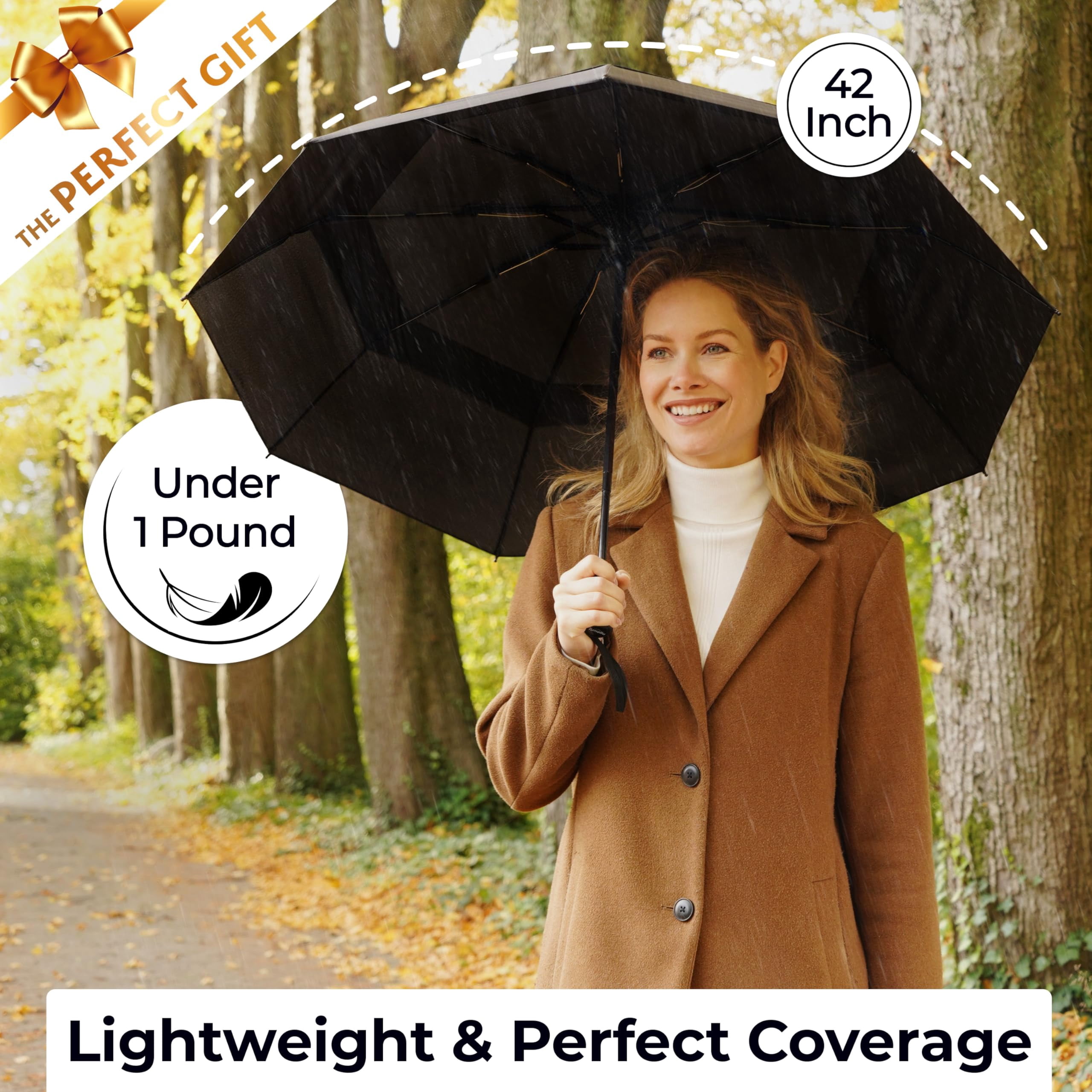 Tumella Travel Umbrella, Windproof up to 70 mph, Auto Open Close, Compact, UPF 50+, Fits Backpack