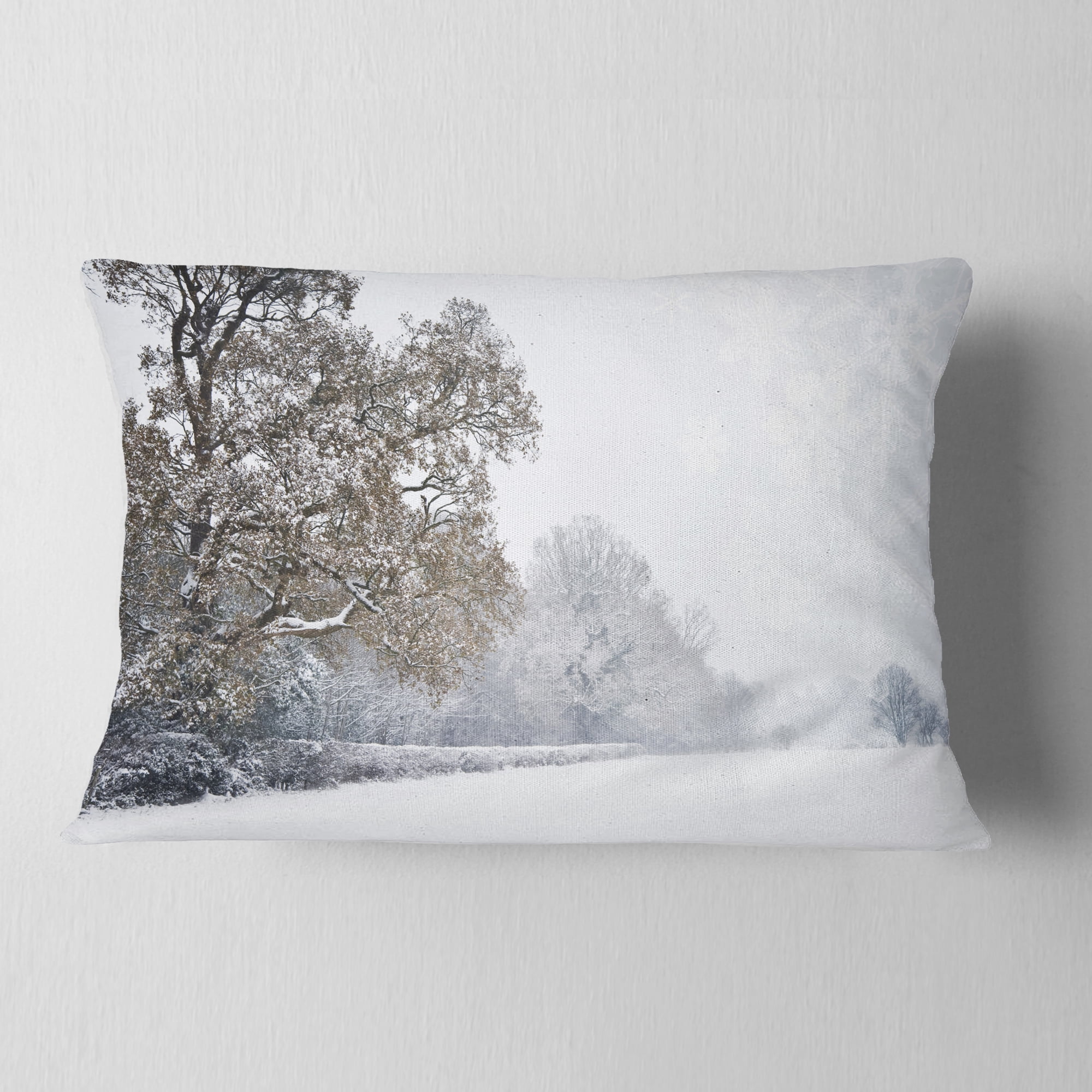 Designart Christmas Winter Snow - Landscape Photography Throw Pillow - 12x20