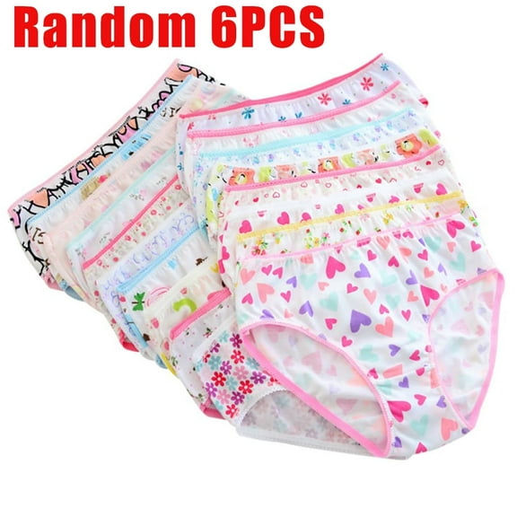 6 Pcs Cotton Underwear For Toddlers Little Girls Pink White Cute Heart Cartoon Princess Breathable Brief For Kids 1 2 3 4 5 6 7 8 9 10 11 Years Old Random Color