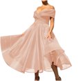 thumbnail image 2 of Jinhomg Women's Flowy Dress Elegant Off The Shoulder Mesh Dresses Plus Size Comfy V-Neck Maxi Dress Evening Cocktail Party Dress formal Prom Gowns Pink XXL, 2 of 9