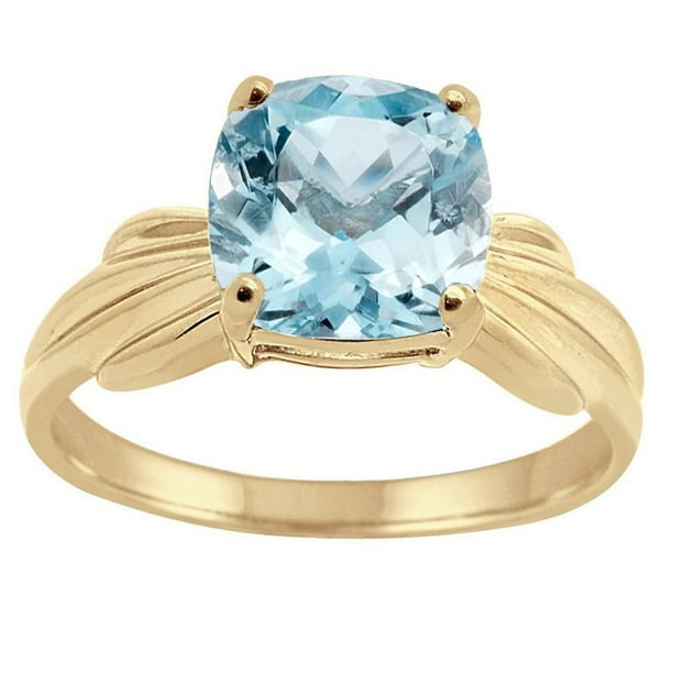 MauliJewels Cushion Cut Aquamarine Ring in 10K Yellow Gold For