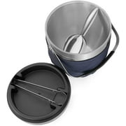 Duoupa Insulated Stainless Steel Ice Bucket - Exclusive with  Lid, Tongs, Scoop & Nylon Holder - 2.8 L, Silver/Navy Blue