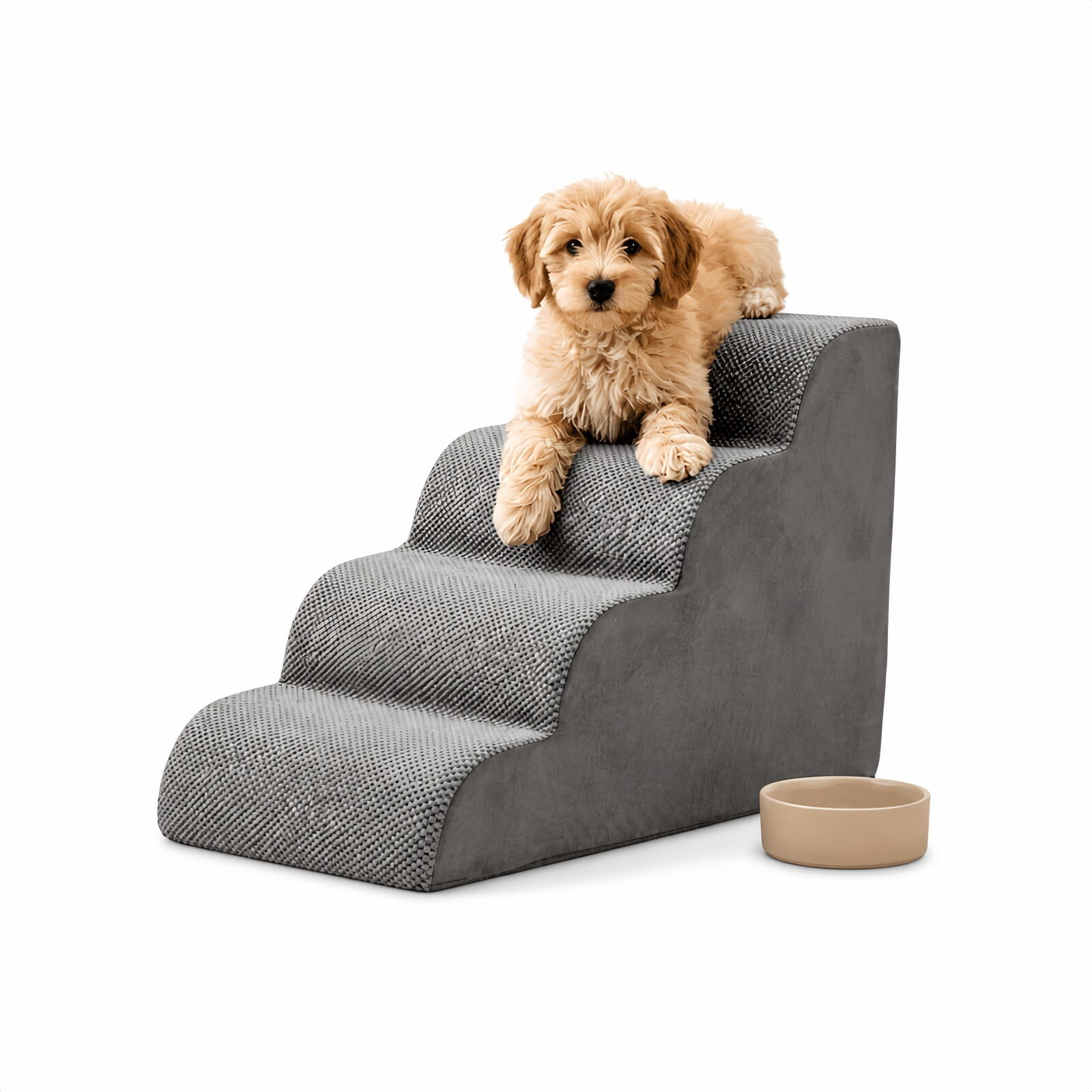 Kelno 20" Tall Dog Stair Foldable Foam Rounded Corner Pet Steps with Removable Washable Cover, Gray