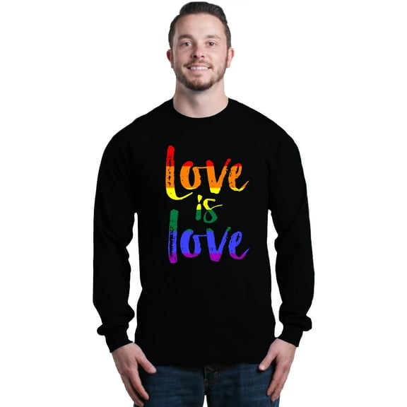 Shop4Ever Men's Love is Love Rainbow Gay Pride Long Sleeve Shirt 2XL Black