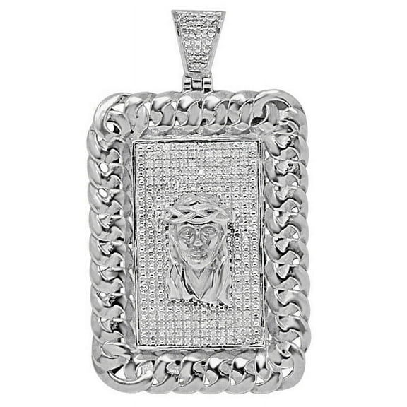 Real Diamond Jesus Face Piece Frame Style Charm 10K White Gold Over Pendent Big 2.50''