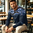 thumbnail image 4 of FGVCTG Mens T-Shirts Color Block Aztec Western Long Sleeve Henley Tops Button Neck Tee Loose Pullover Top for Casual Outings Daily Blue L, 4 of 7