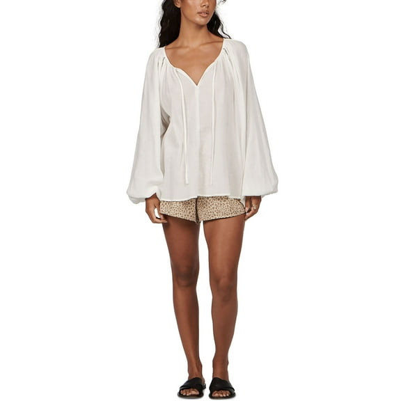 Charlie Holiday Womens Joni Cotton Puff-Sleeve Top