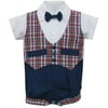 Baby Boys Blue Red Plaid Bowtie Short Sleeve One-piece Bodysuit 3-9M