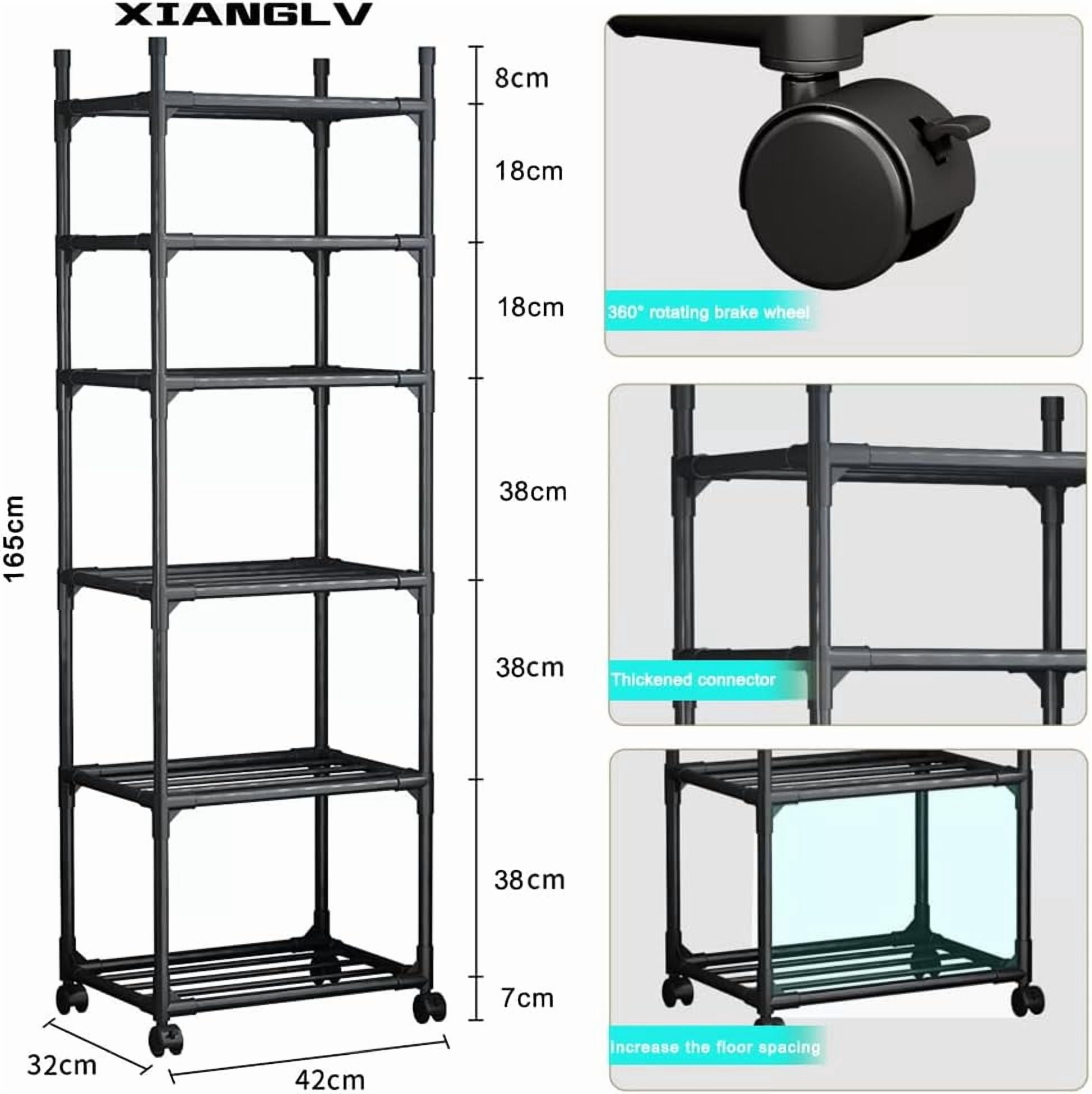 Black Shelving Unit, 42x 32 x 165 cm, 6 Tier Tall Narrow Shelving Unit with Wheels and Anti-Slip Feet, Adjustable Shelving (Black)