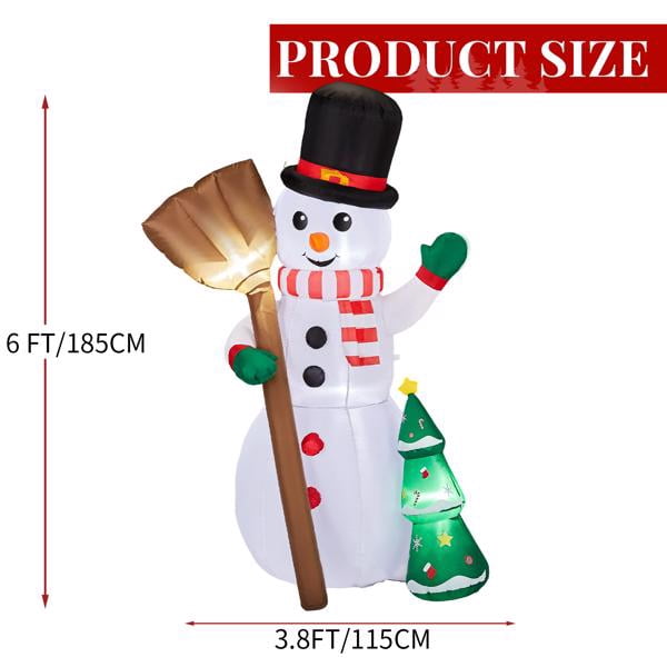 Christmas Inflatable Snowman, 3 LED Lights, Weatherproof Polyester, Quick Setup for Yard, Garden, Indoor