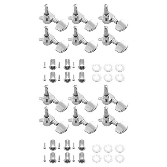 12 Pieces Silver Acoustic Guitar Machine Heads Knobs Guitar String Tuning Peg Tuner(6 for Left   6 for Right),Silver