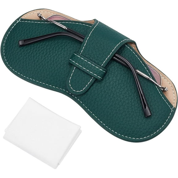 Leather Glasses Case Portable Sunglasses Pouch Soft Slim Squeeze Eyeglasses Holder Cover Bag with Suede Fiber Cleaning Cloth for Women Men Dark Green DIY