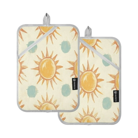 

Two Pieces Of Square Heat Insulation Pad Oven Mitts 7x9.8 Inch Oven Microwave Kitchen Cooking Baking Cartoon Cute Sun Seamless