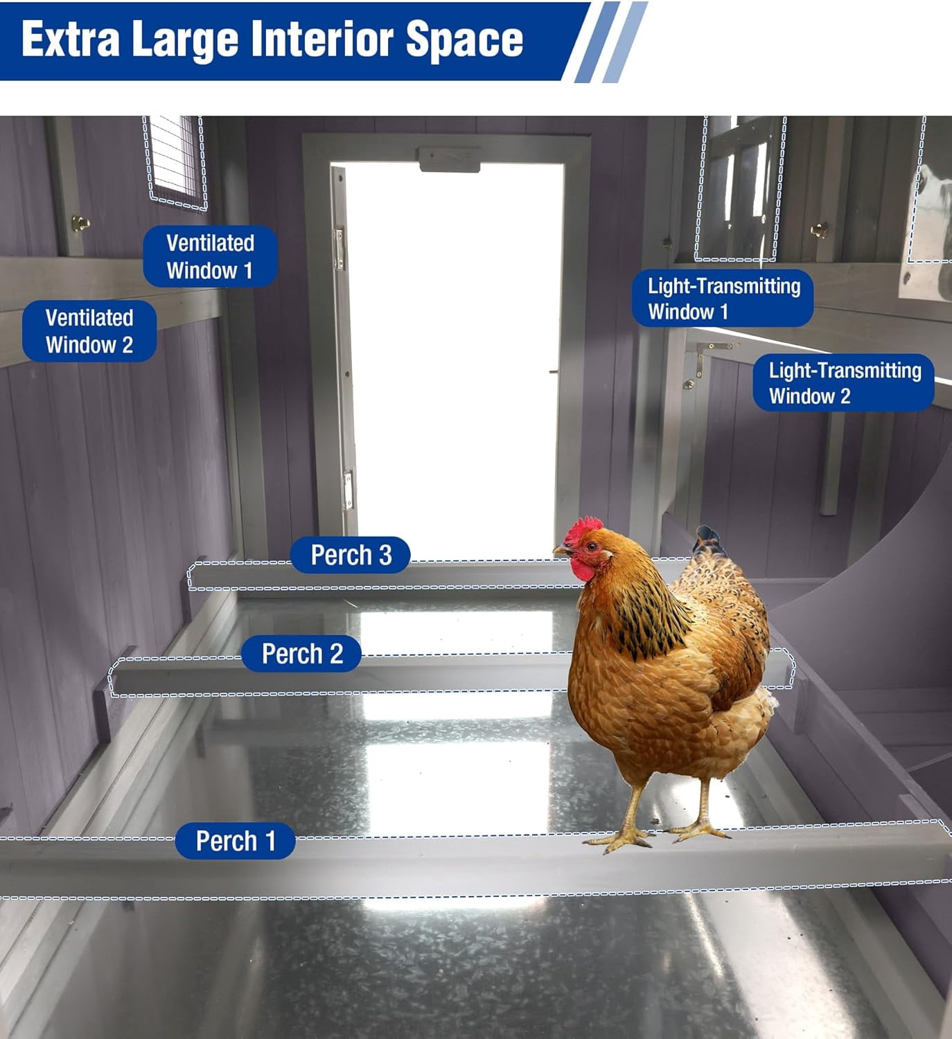 Aivituvin Large Chicken Coop with Wheels for 6-8 Chickens, Large Outdoor Duck Coop Hen House with Weatherproof Asphalt Roof, Nesting Box, Pull-Out Tray, 51.6" L x 41" W x 51.2" H
