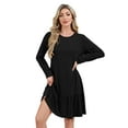 thumbnail image 4 of SHIBEVER Womens Fall Dresses Casual Crew Neck Long Sleeve Mini Dresses for Women Comfy Ruffle Hem Solid Color Loose Shirt Dress, 4 of 5