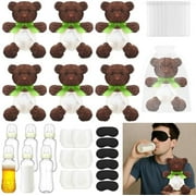 6 Set Bottle Chug Baby Shower Games Chocolate Brown Bear Blindfolded Diaper Changing Games Kits Bottles Diapers Blindfold Eye Masks Bear Baby Shower Party Guest Gifts