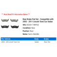 thumbnail image 2 of Rear Brake Pad Set - Compatible with 2003 - 2011 Lincoln Town Car Sedan 2004 2005 2006 2007 2008 2009 2010, 2 of 2
