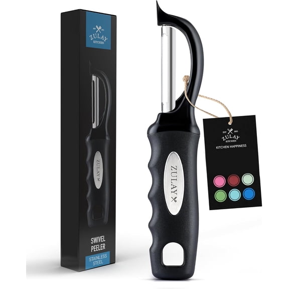 Zulay Kitchen Premium Vegetable Peeler for Kitchen - Swivel Peeler with Razor Sharp Stainless Steel Blades & Strong Ergonomic Handle - Dishwasher Safe, Easy To Use with Blemish Remover