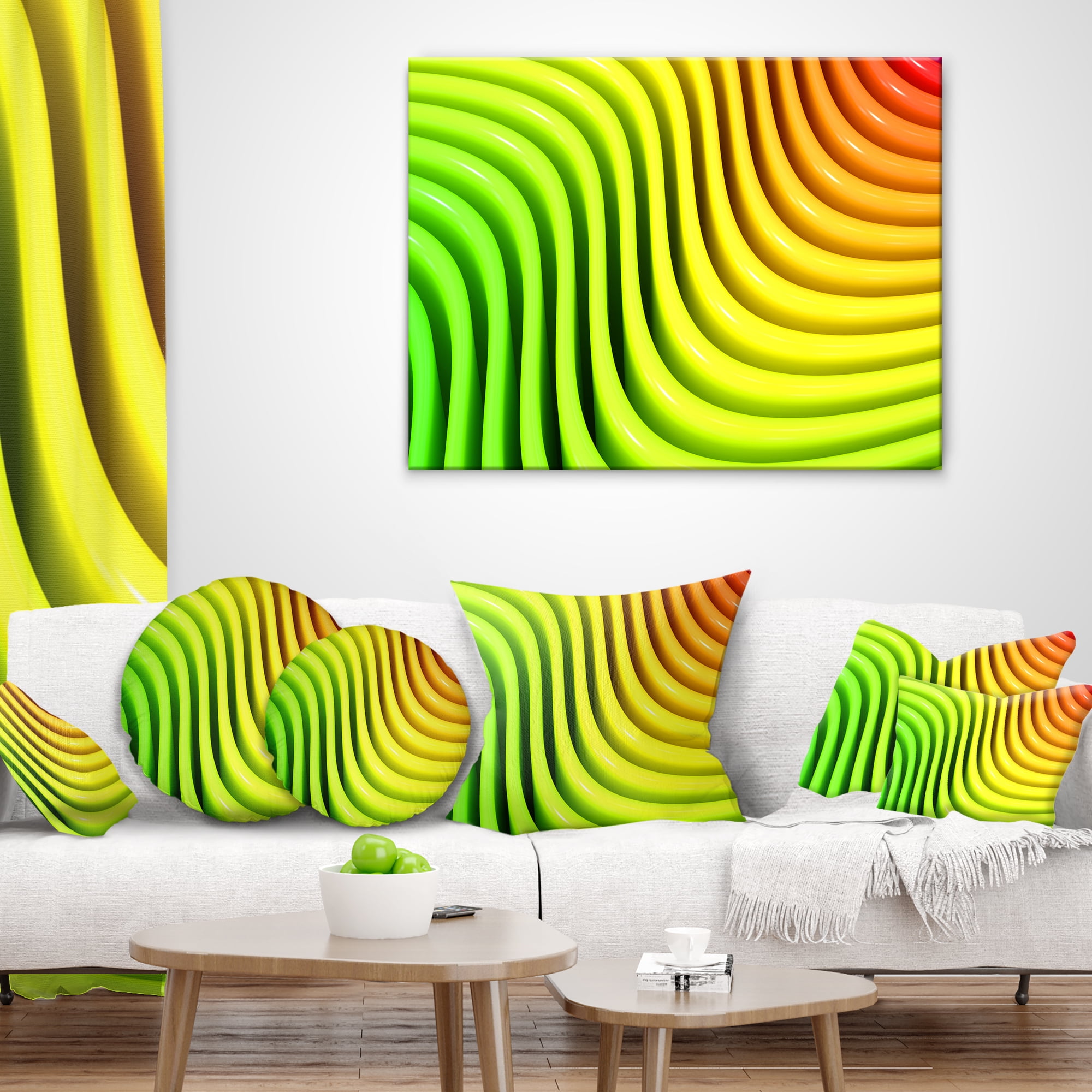 Designart Rainbow Colors Wave - Abstract 3D Digital Throw Pillow - 12x20