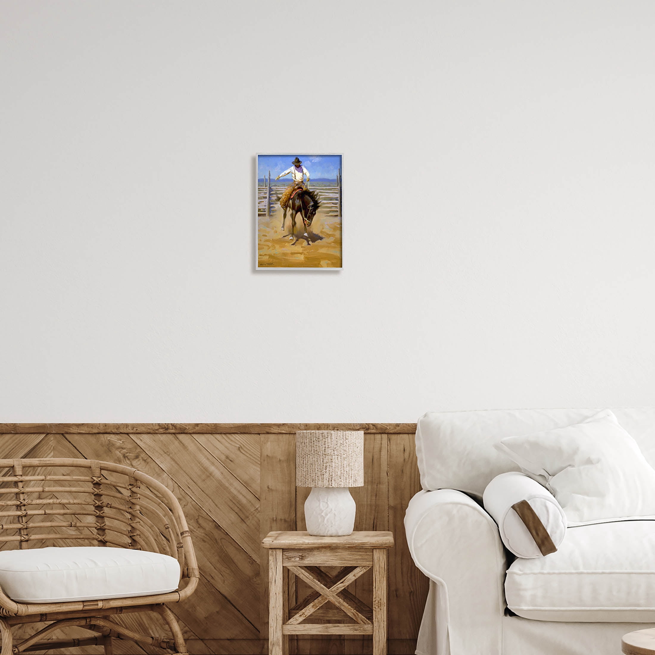 Equestrian Rodeo Horse Jockey Animals & Insects Painting Gray Framed Art Print Wall Art