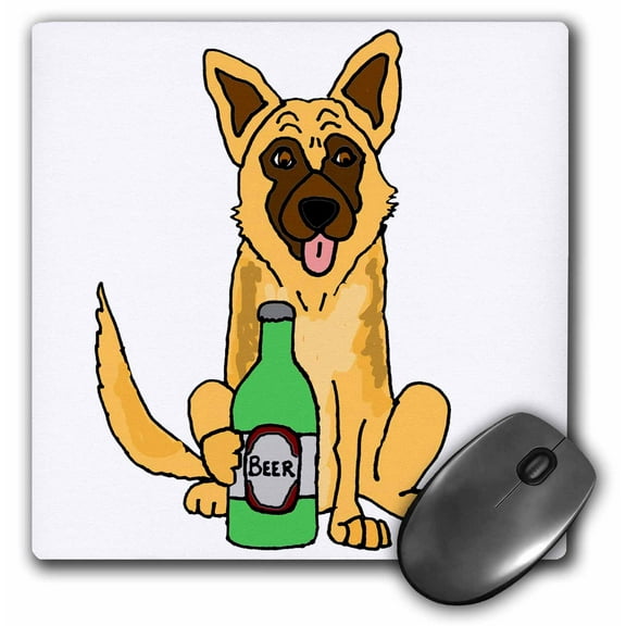 3dRose, Cute Funny Belgian Malinois Dog Drinking Beer Cartoon, MousePad