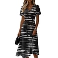 thumbnail image 2 of Minjewel Women's Striped Mini Dress with V-Neck Short Sleeve - Breton Summer Dress, Loose Flowy Beach Party Outfit, Comfy Vacation Top,White,S, 2 of 6