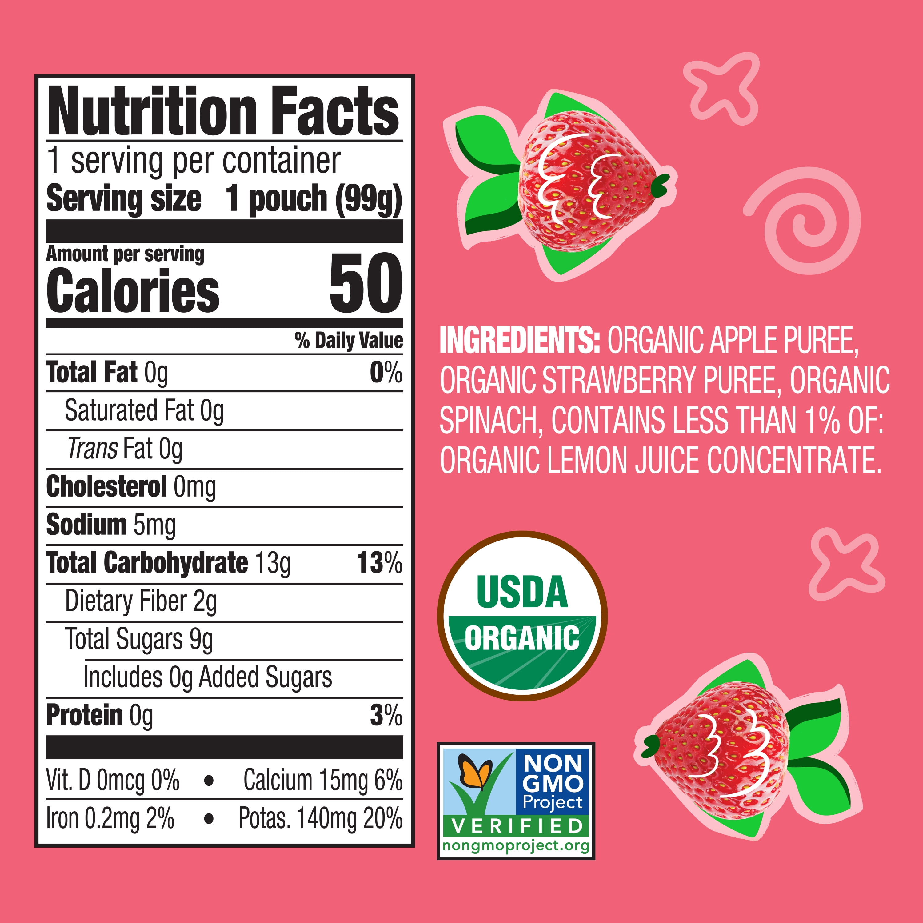 (2 pack) Earth's Best Organic Stage 2 Baby Food, Apple Strawberry Spinach Fruit & Veggie Puree, 3.5 oz Pouch