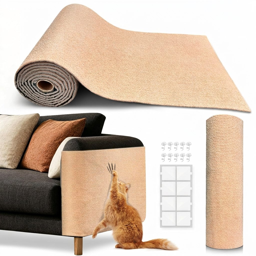 Beige Trim-to-Fit Self-Adhesive Cat Scratch Furniture Protector Mat