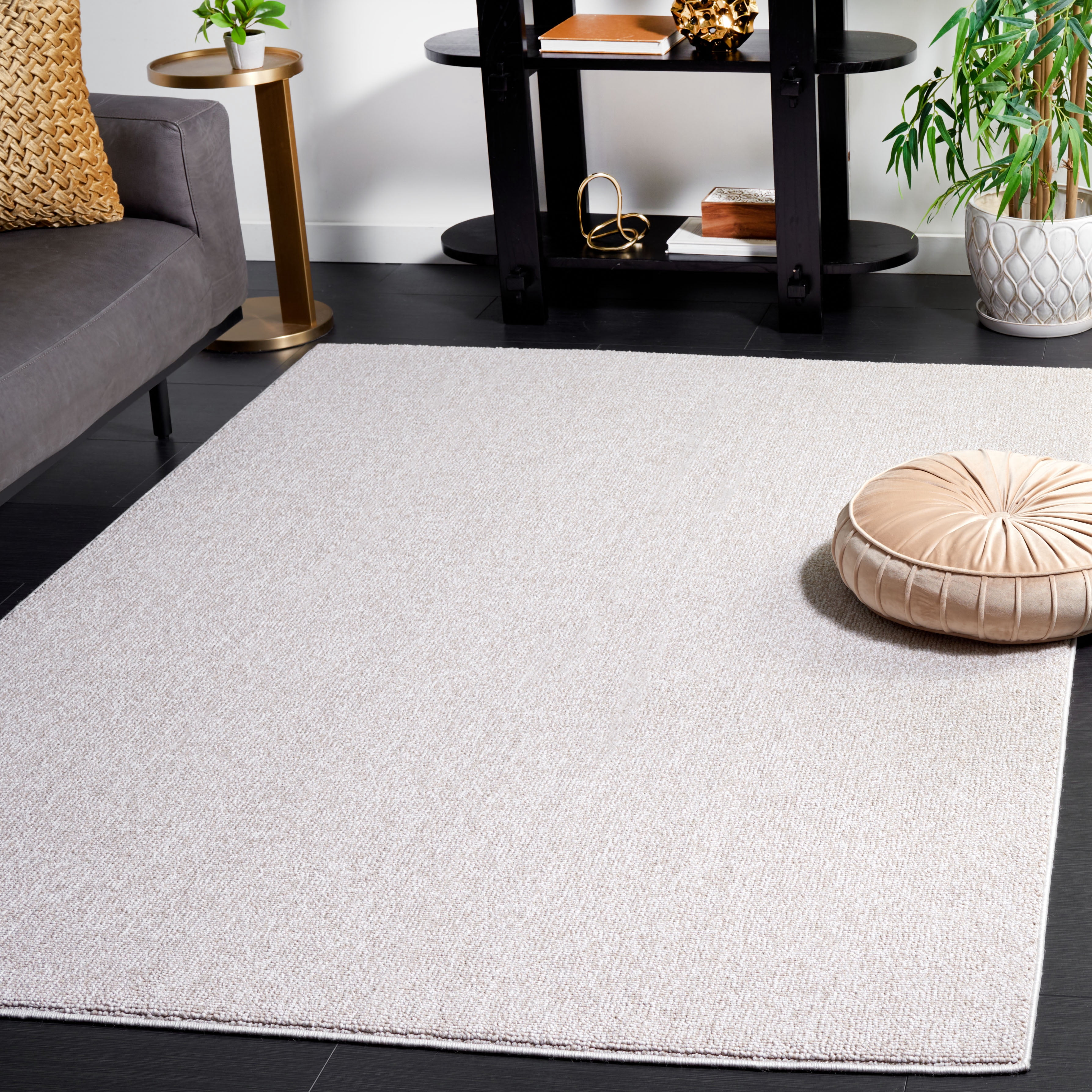 SAFAVIEH River Randa Solid Polyester Area Rug, Beige, 4' x 6'