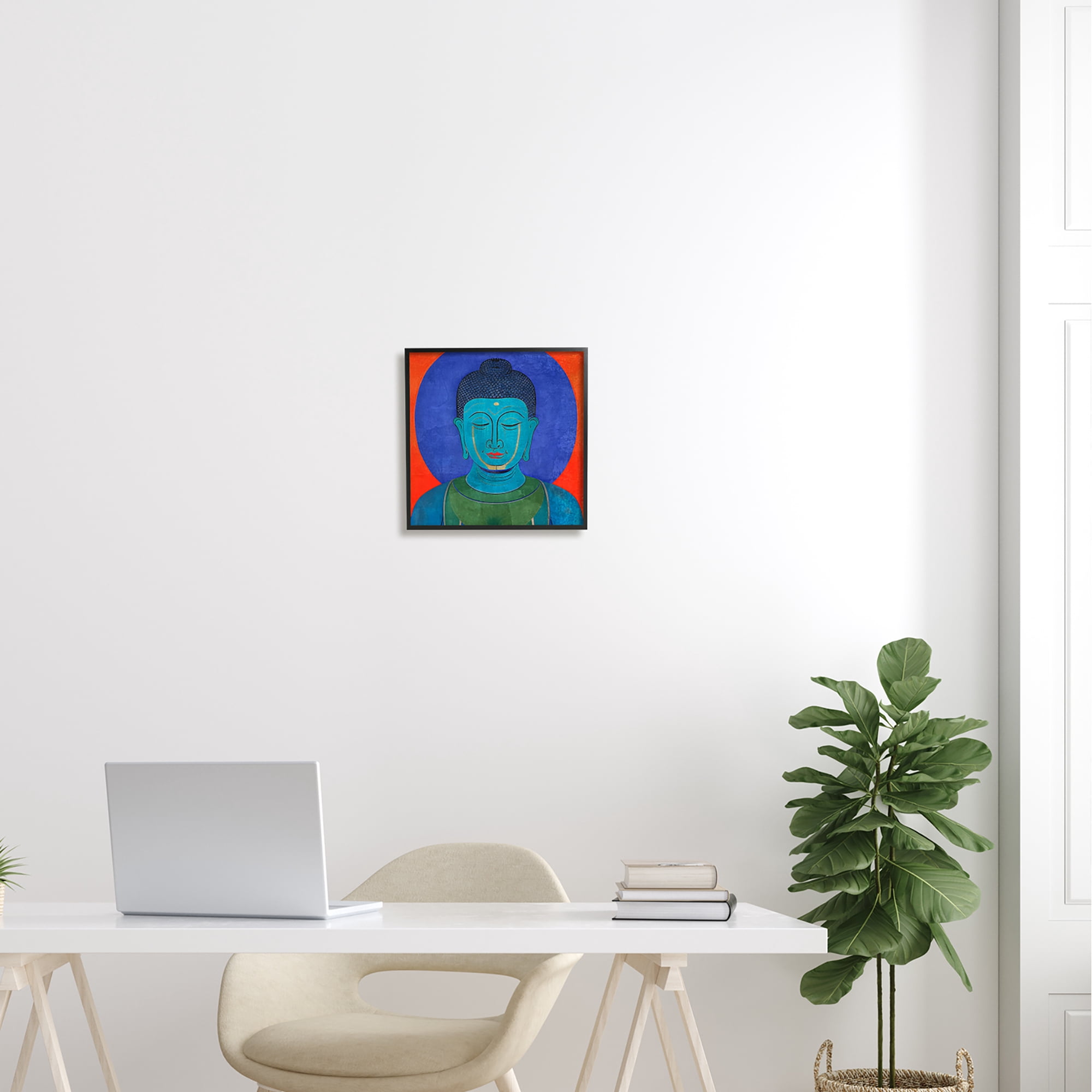 Stupell Industries Vivid Buddha Portrait Abstract Painting Black Framed Art Print Wall Art, 12 x 12