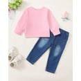 thumbnail image 3 of 4T Baby Girls Outfits 5T Girls Fall Winter Pant Sets Toddler Girls Long Sleeve Unicorn Print Top Jeans Pants 2PCS Set Pink, 3 of 8