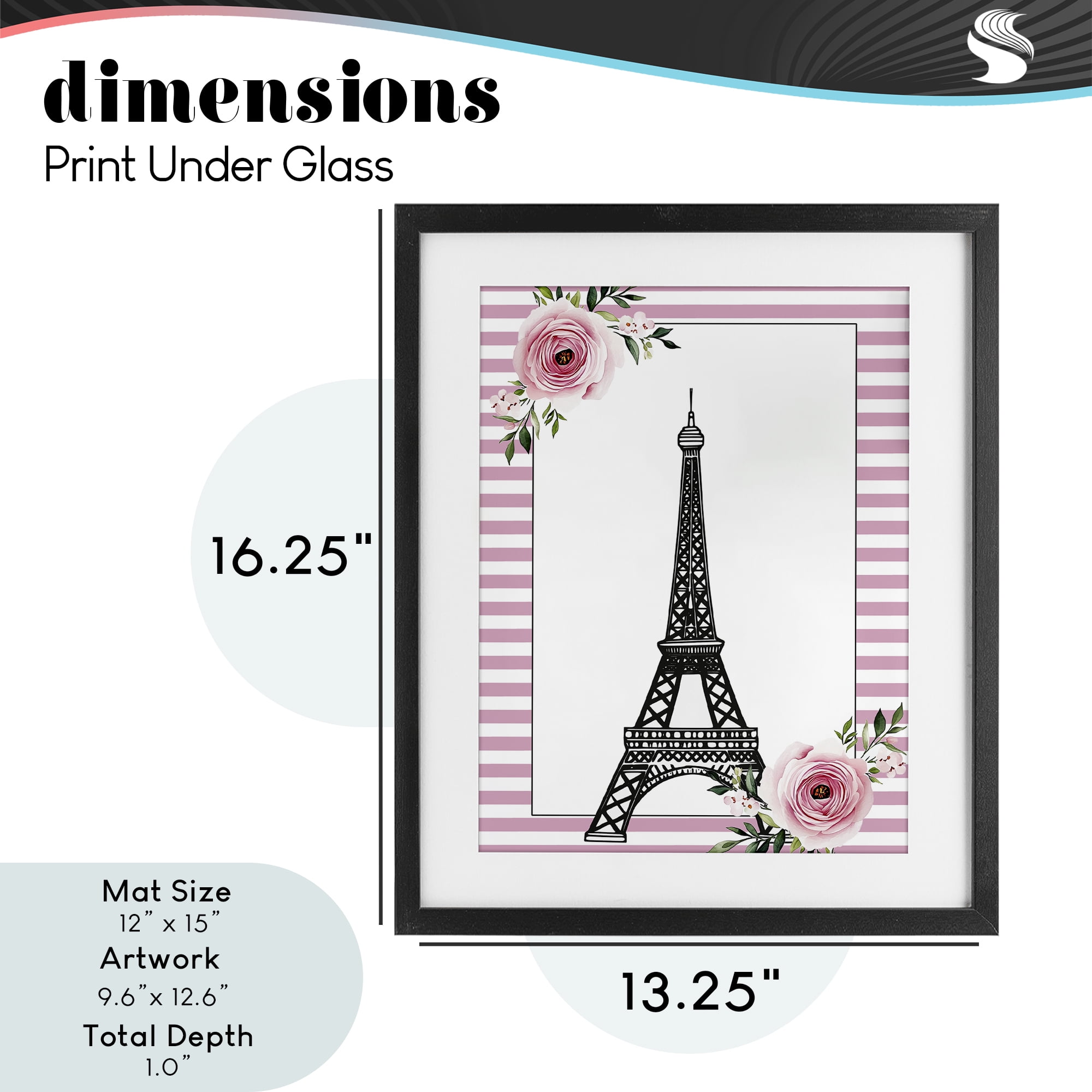 Parisian Tower & Roses Black Framed Print Under Glass, design by Christine Simpson Art