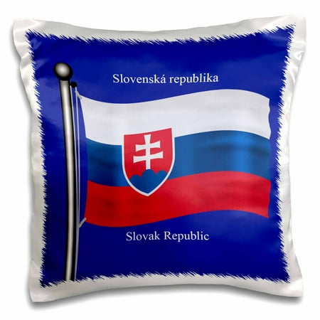 English Rose Bedding 3dRose The flag of Slovakia on a blue background with Slovak Republic in English and Slovak - Pillow Case, 16 by 16-inch ()