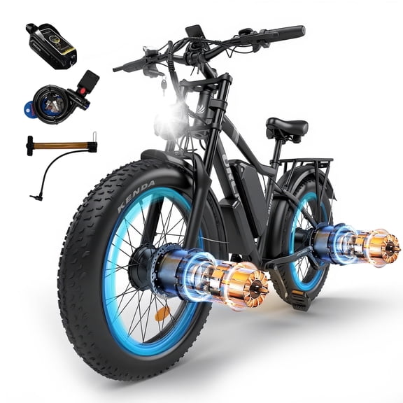 Electric Fat Tire Bike for Adults, 5000W Peak 52V 25AH Dual Motor Ebike for Adult, 40-50MPH E-Bicycle, 24" Fat Tire All Terrain, Front Suspension & Hydraulic Disc Brake, 7-Speed Long Range