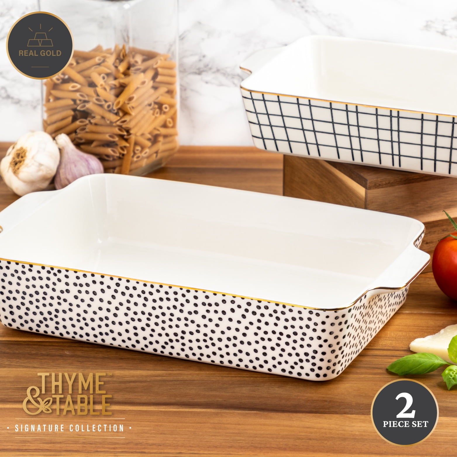 Thyme & Table 2-Piece Ceramic Rectangular Baking Dish Set - Dot