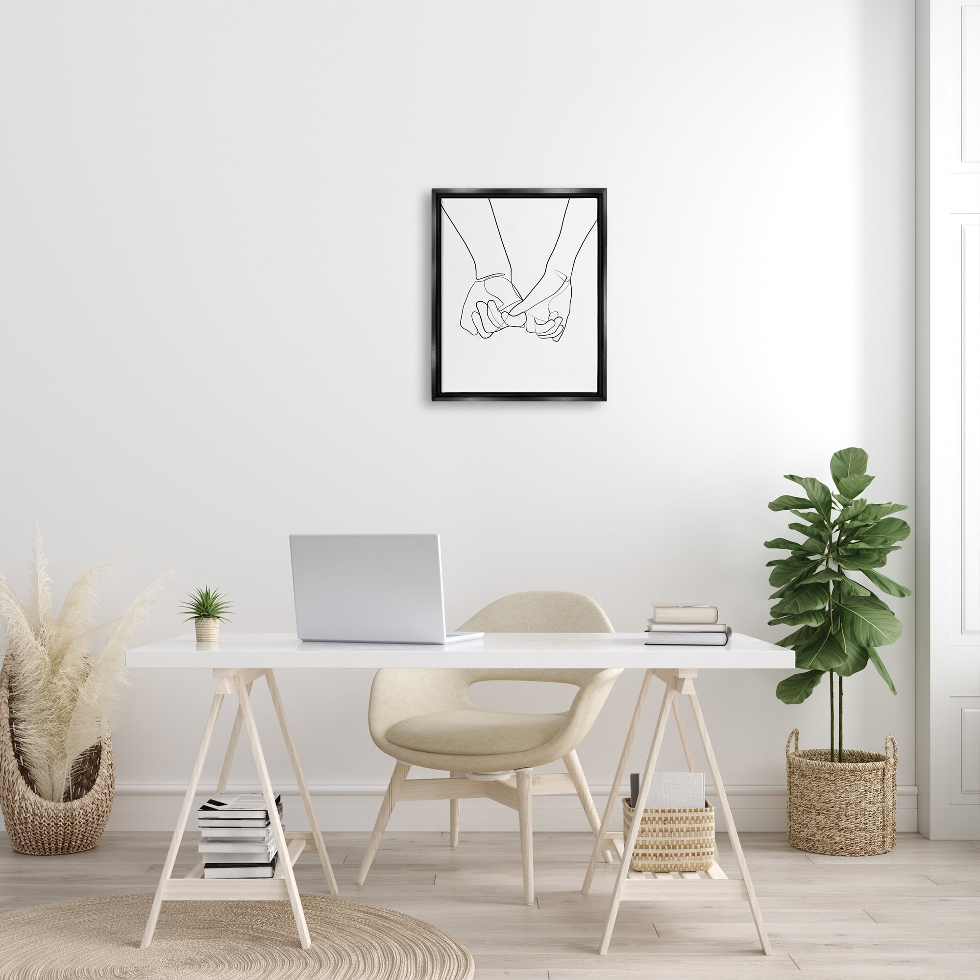 Stupell Industries Fluid Line Abstract Couple Holding Hands Black White Jet Black Framed Floating Canvas Wall Art, 16x20, by Ros Ruseva