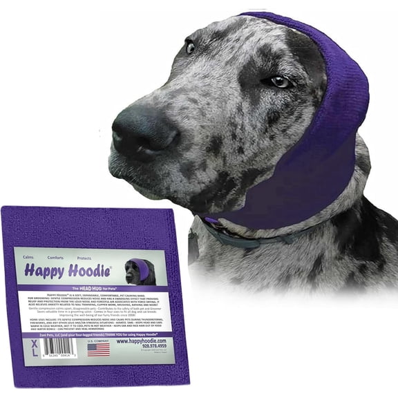 Happy Hoodie The Original Dog & Cat Calming Band for Anxiety Relief, Noise Protection, Grooming, Thunder, Fireworks, XL Purple, Since 2008