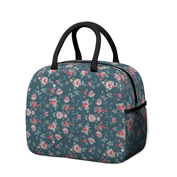 Womens Pioneer Flower Floral Print Pattern Lunch Box for Work,Insulated Lunch Bag for Women,Loncheras Para Mujer,Leakproof Adult Lunch Bag for Work,Beach,Travel,Picnic,Camping