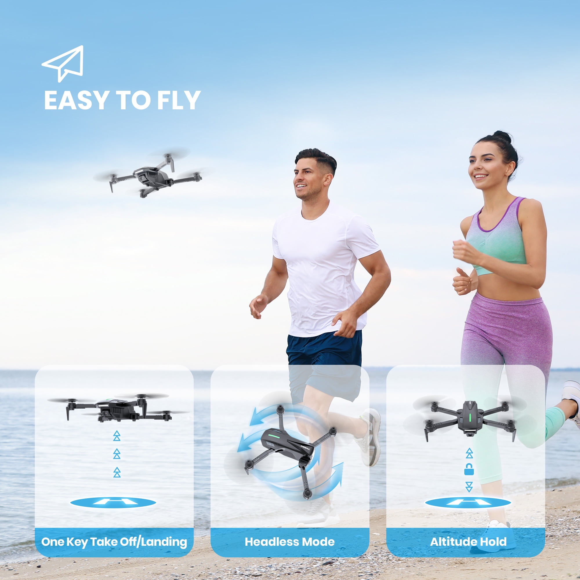 DEERC D70 Drone with Camera for Adults and Kids, 720P WIFI FPV RC