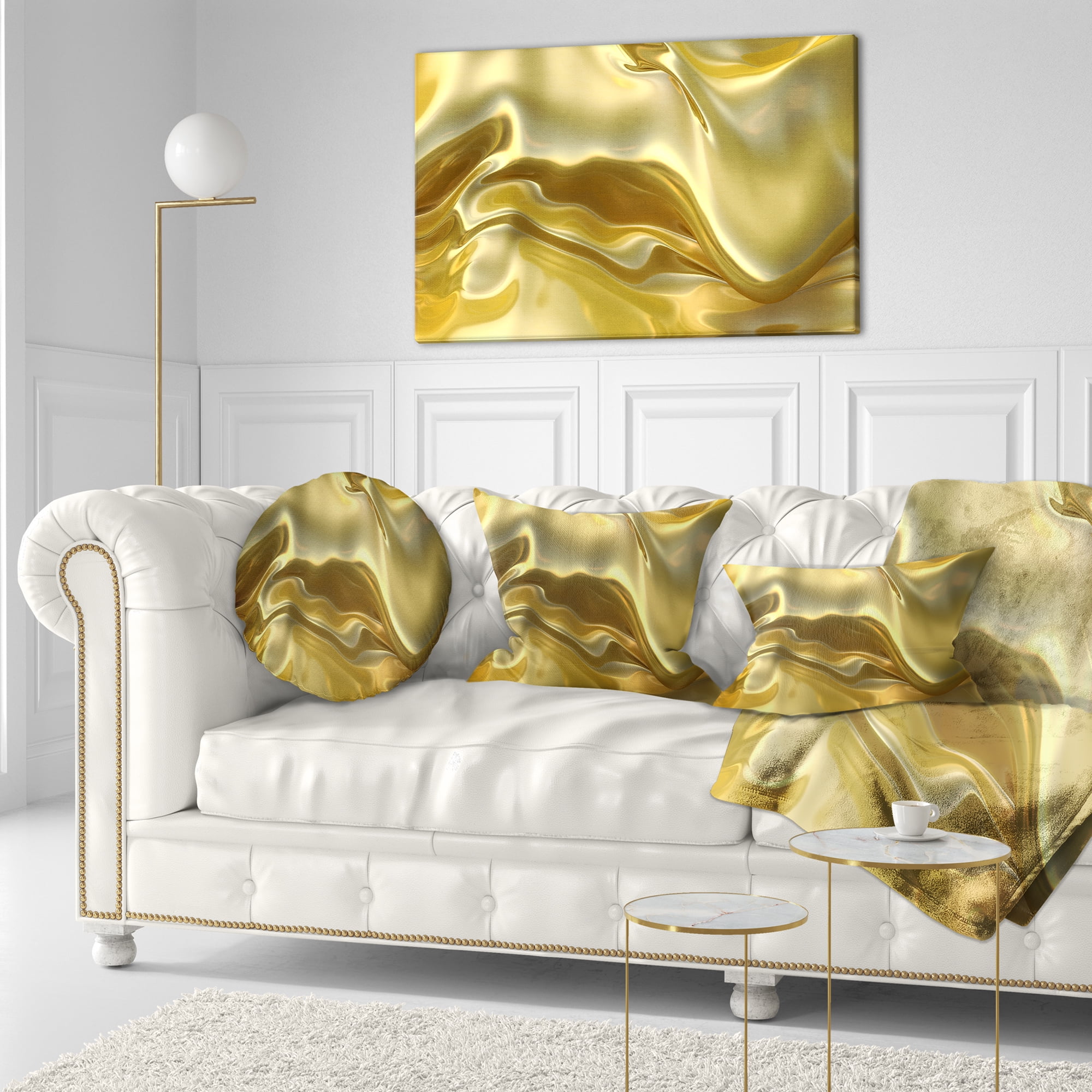 Designart Golden Cloth Texture - Abstract Throw Pillow - 12x20