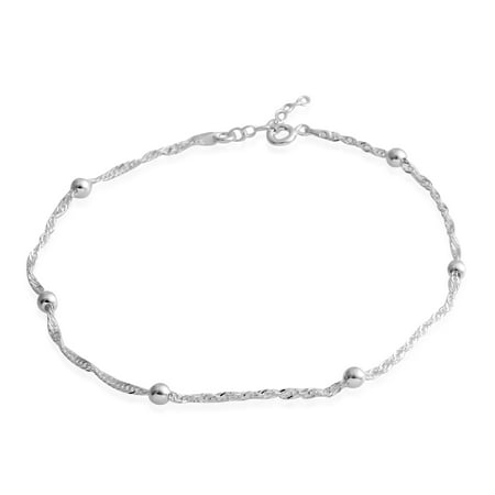 - 925 Sterling Silver Diamond Cut Charms Ankle Bracelet for Women Jewelry Gift