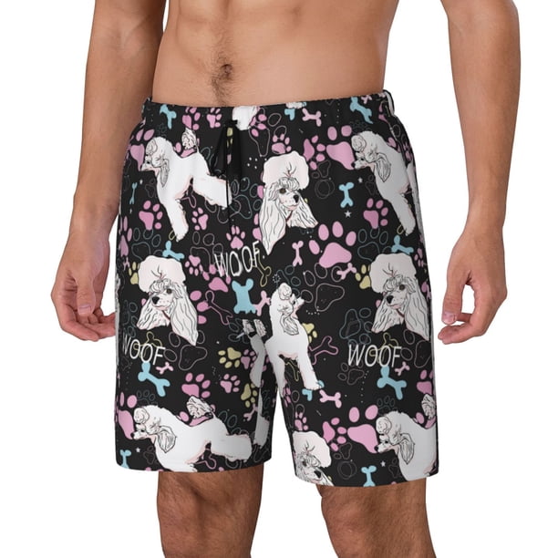 Balery Cute Poodle Dog Bañador para hombre, shorts de playa de secado rápido con entrepierna y forro de compresión-Large