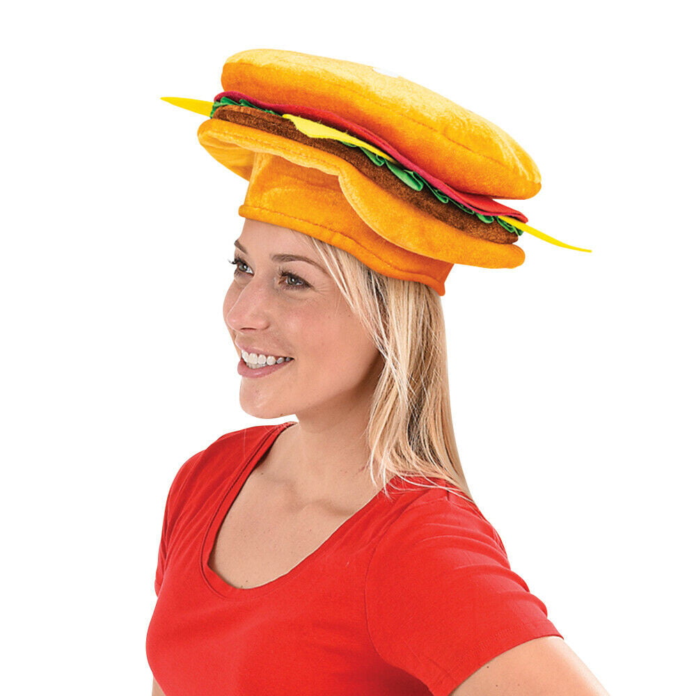 Adult Unisex Hamburger Hat Cheeseburger Cap Halloween Costume Womens Mens NEW 