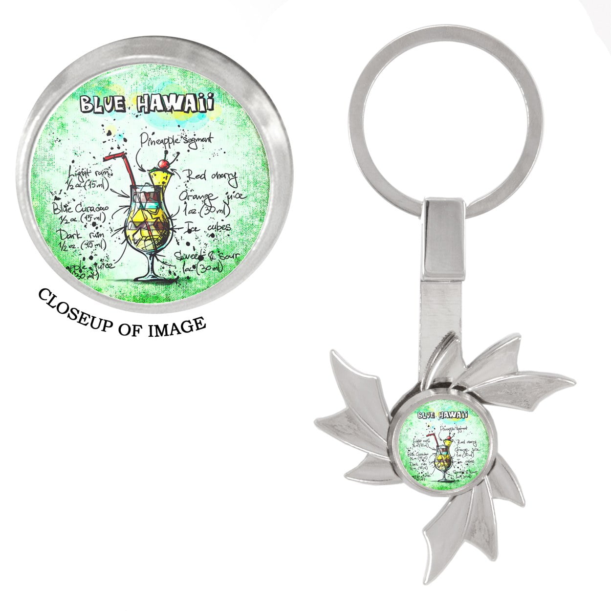 Blue Hawaii Drink Illustration Fidget Spinner Keychain