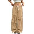 thumbnail image 5 of Women's Sweatpants Long Pants Baeitkot Women's Fashion Solid Color Loose Elastic Waist Drawstring Ankle-Tied Multi-Pocket Strap Sweatpants Long Pants Khaki M, 5 of 9
