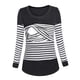 thumbnail image 3 of Camisas de maternidad para mujer, cuello redondo, manga larga, elásticas, a rayas, para lactancia materna rápida, color negro M, 3 of 12